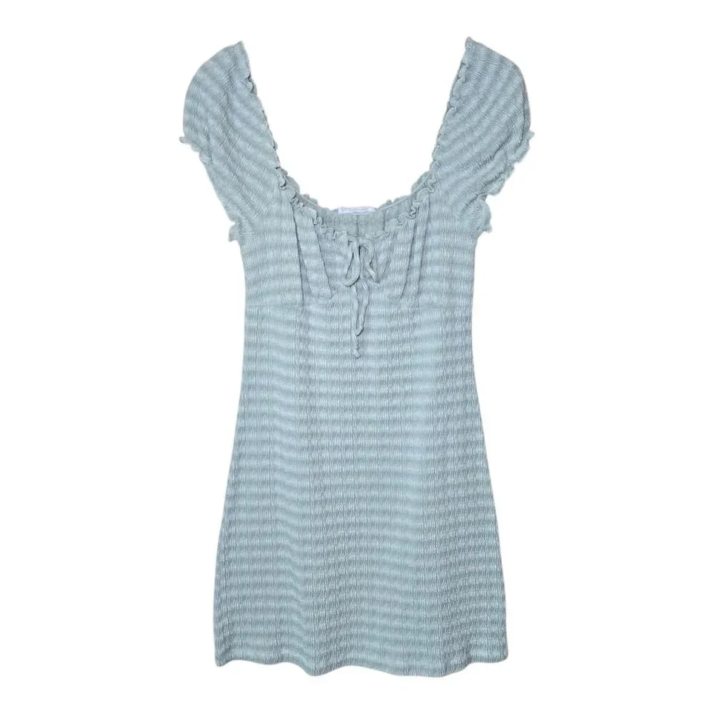 Elodie Sage Green Smocked Mini Dress Womens Large Milkmaid Sweetheart Front Tie